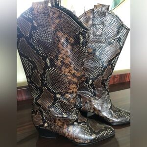 Zara Leather/Animal Print Cowboy Boots